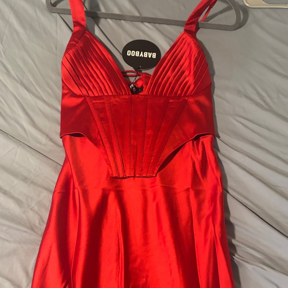 BABYBOO Red Satin Midi Dress